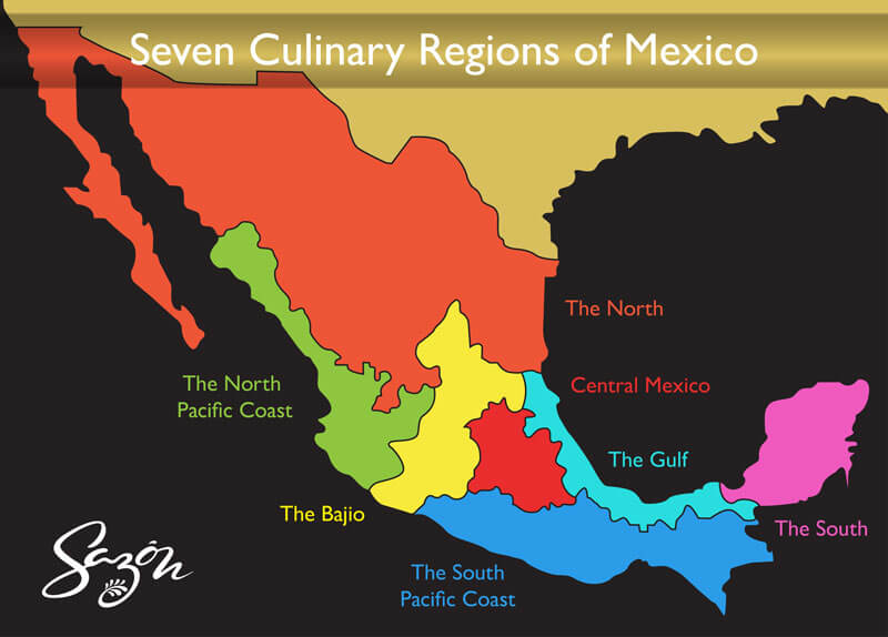 Map of Mexico showing regional cuisines